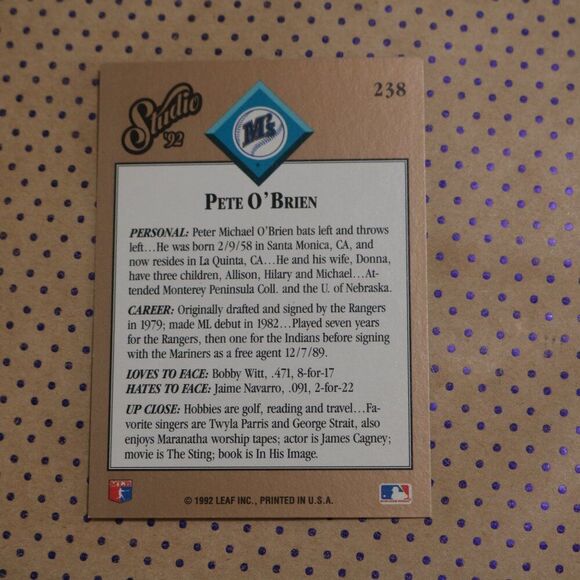 Pete O'Brien #238 Baseball Card - Picture 2 of 2